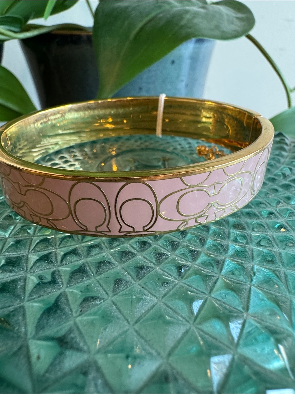 Coach Pink and Gold Enamel Logo Bangle